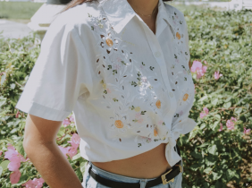 Woman Wearing a Summery White Blouse